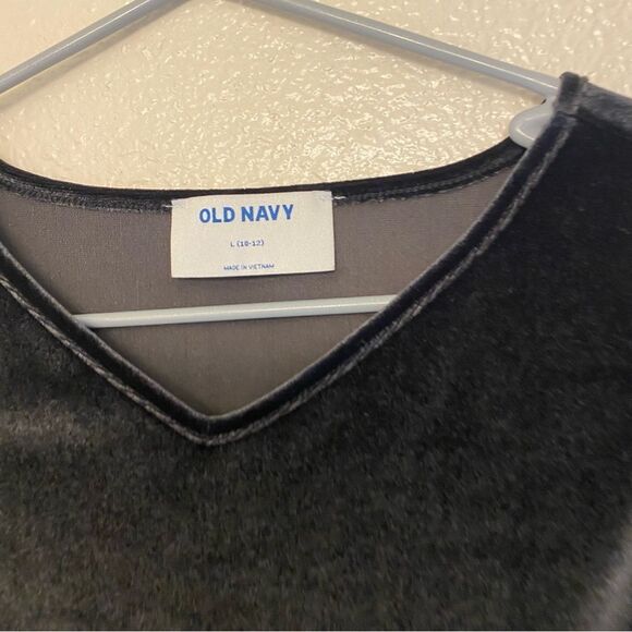 Old Navy Long Sleeve Velvet Fit & Flare black tiered stretch Dress Girls L 10-12 - Picture 7 of 7